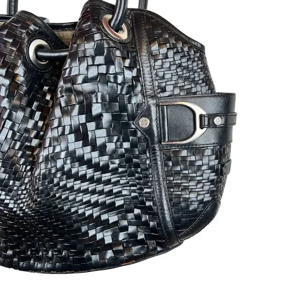 COLE HAAN Village Weave Leather Handbag Hobo or Circular in Black - Picture 3 of 16